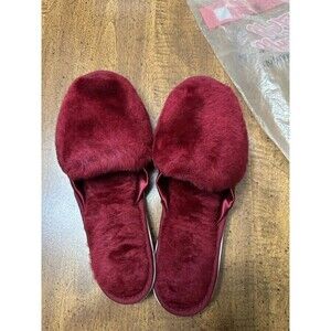 NOS Vtg Fluff Scuff Faux Fur Slippers Rubber Sole Light Maroon Sz S (5-6)